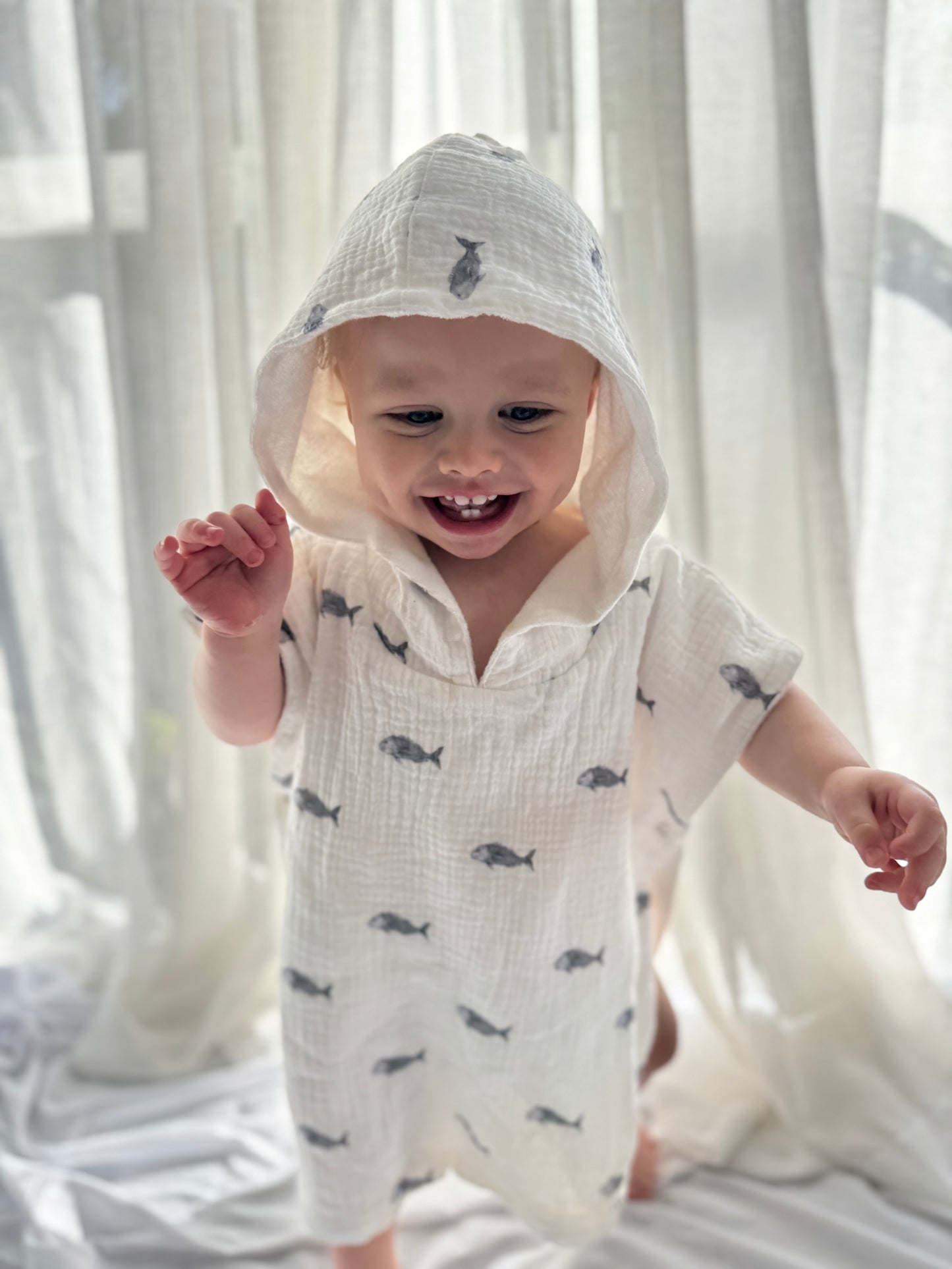 Hooded Towel Poncho - Snapper Print