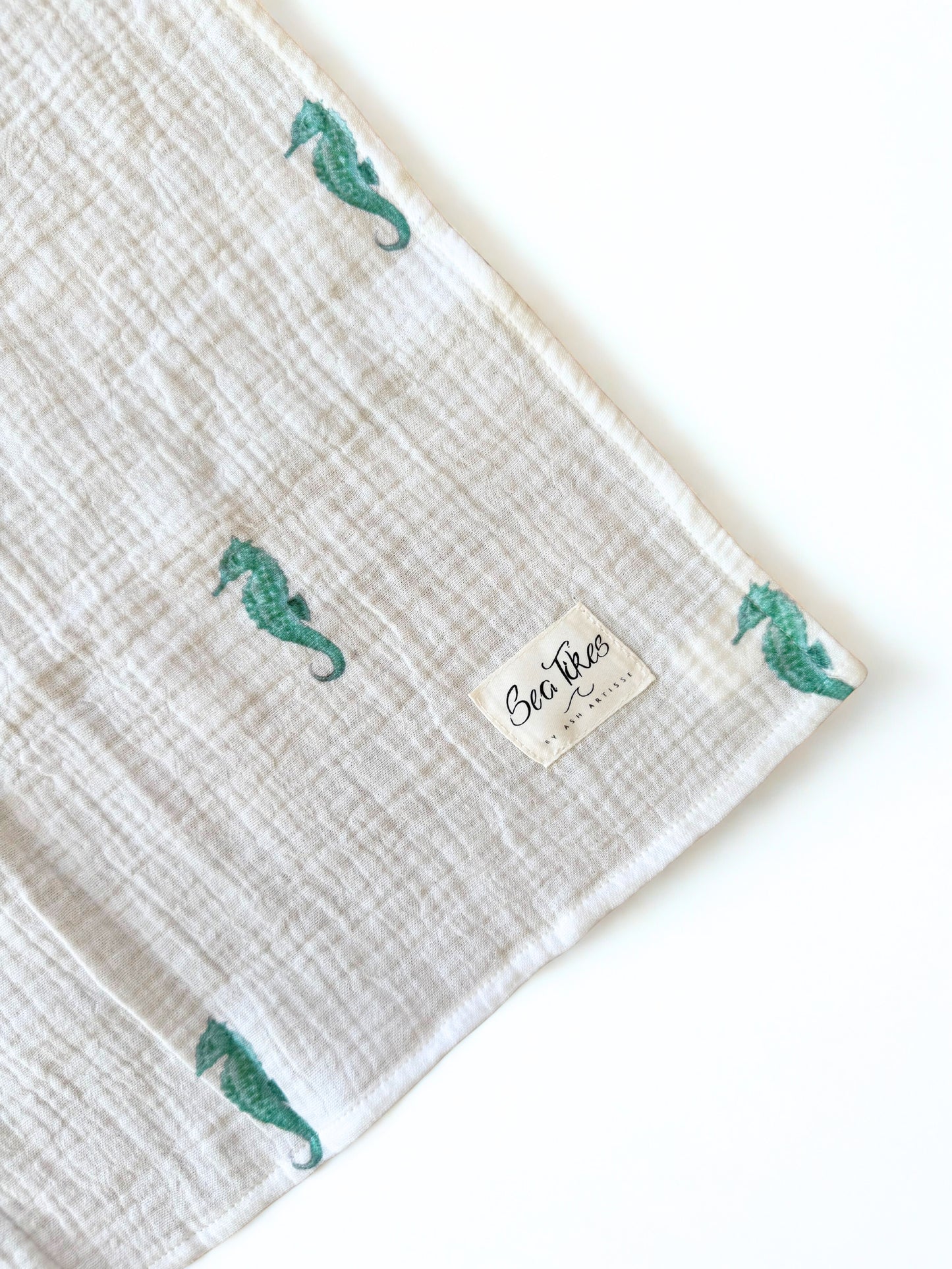 Organic Muslin Baby Blanket Seahorse Print