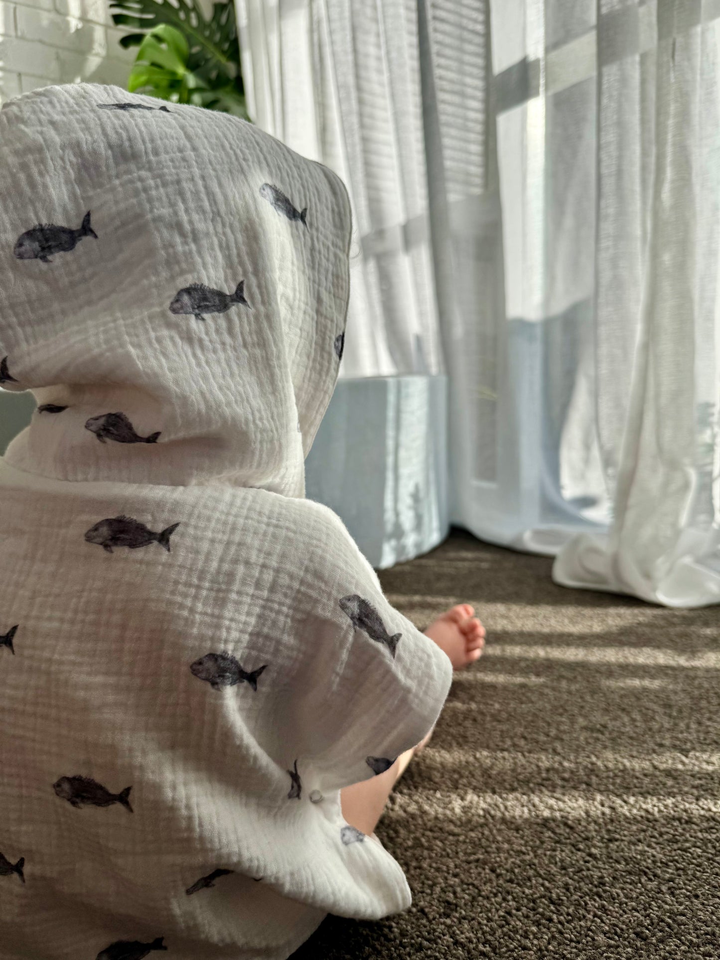 Hooded Towel Poncho - Snapper Print