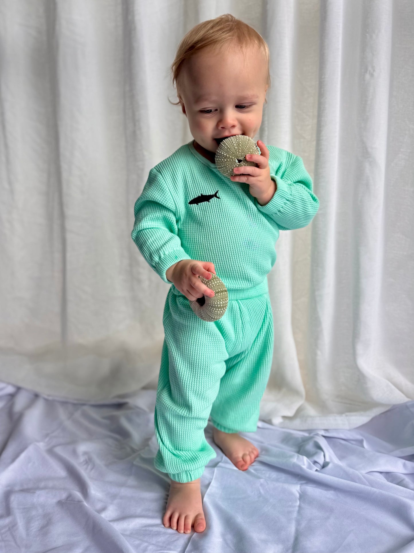 Sea Tikes - Cyan Waffle set with Kingfish accent.