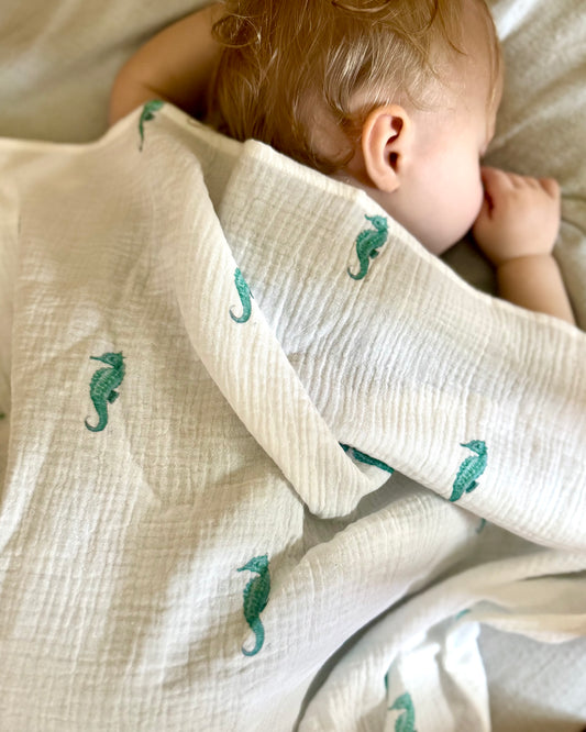 Seahorse Muslin Baby Blanket